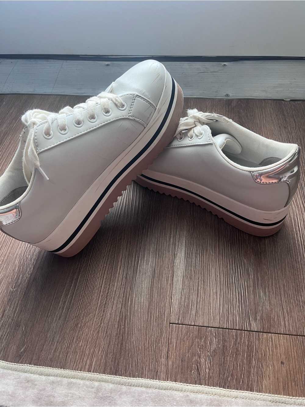 Steve Madden White Platform Sneakers with Metallic Heel